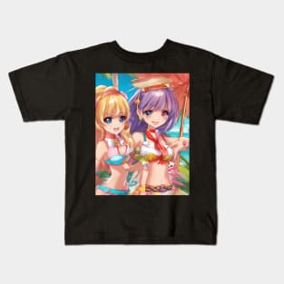 Anime girls wear bikni on  beach Kids T-Shirt